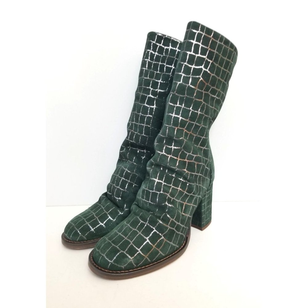 Free People Date Night Elle Block Heel Boots In Pine Diamonds Size 36.5